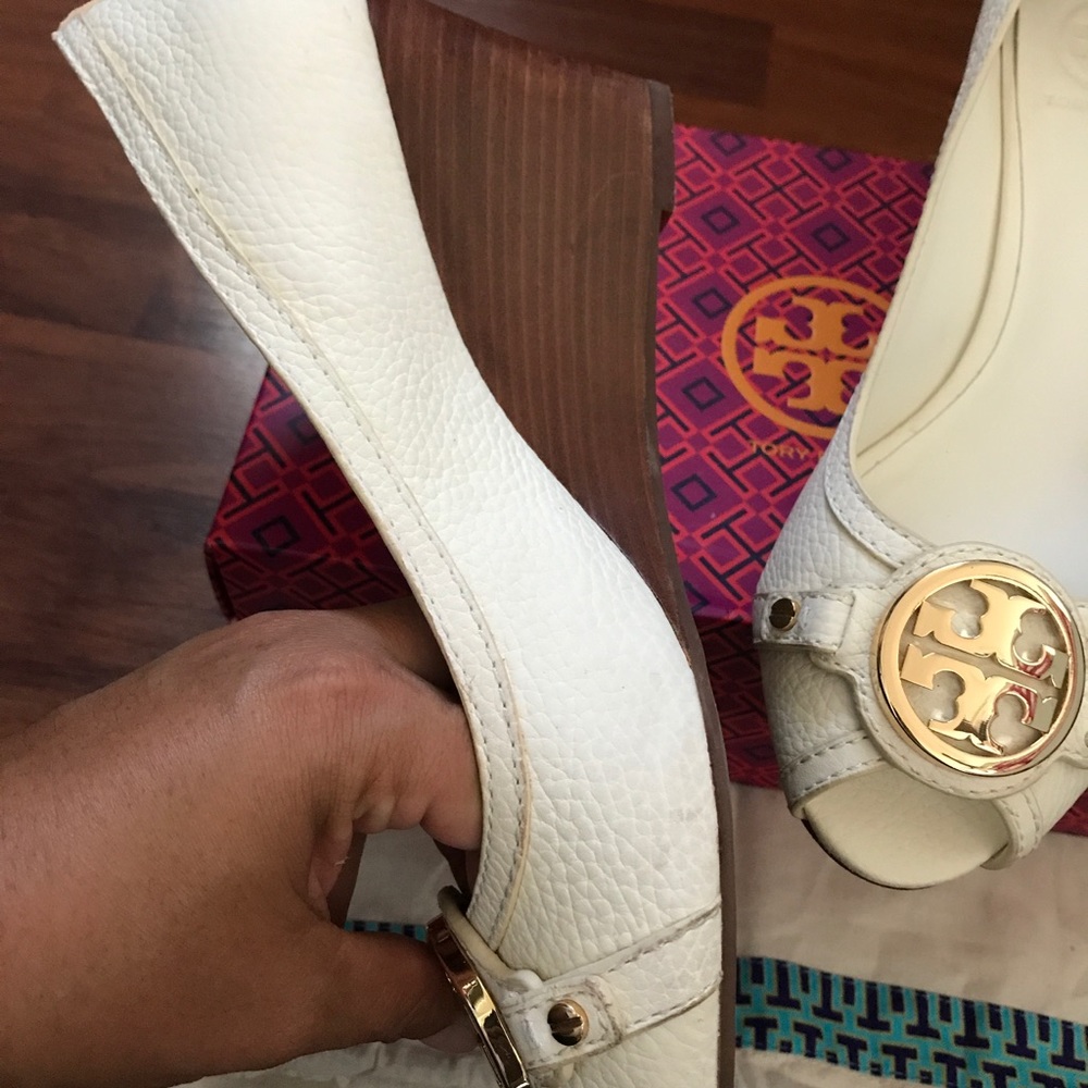 Tory Burch open toe wedge-tumble leather - Picture 4 of 7